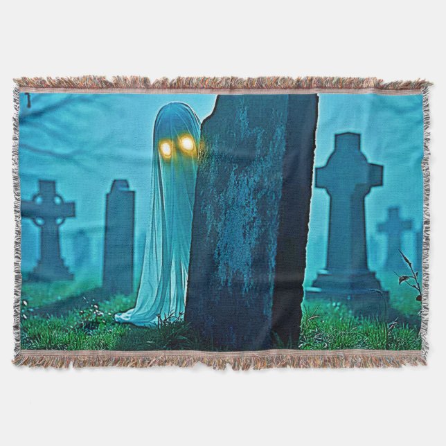 Graveyard Ghost's Eerie Glimpse Throw Blanket (Front)