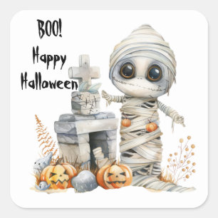 Graveyard Giggles – Mummy in the Moonlight Square Sticker