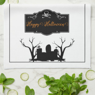Graveyard Halloween   White Tea Towel