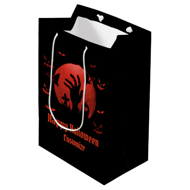 Graveyard Moon Halloween Black Medium Gift Bag (Front Angled)