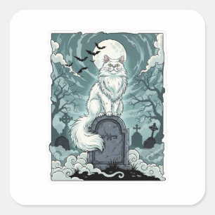 Graveyard Persian – Halloween Persian Cat Square Sticker
