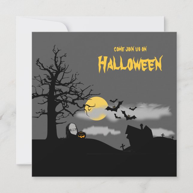 Graveyard & Tree Silhouette Halloween Party Invite (Front)
