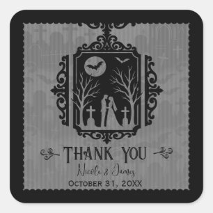 Graveyard Vows Black & Gray Gothic Wedding Square Sticker