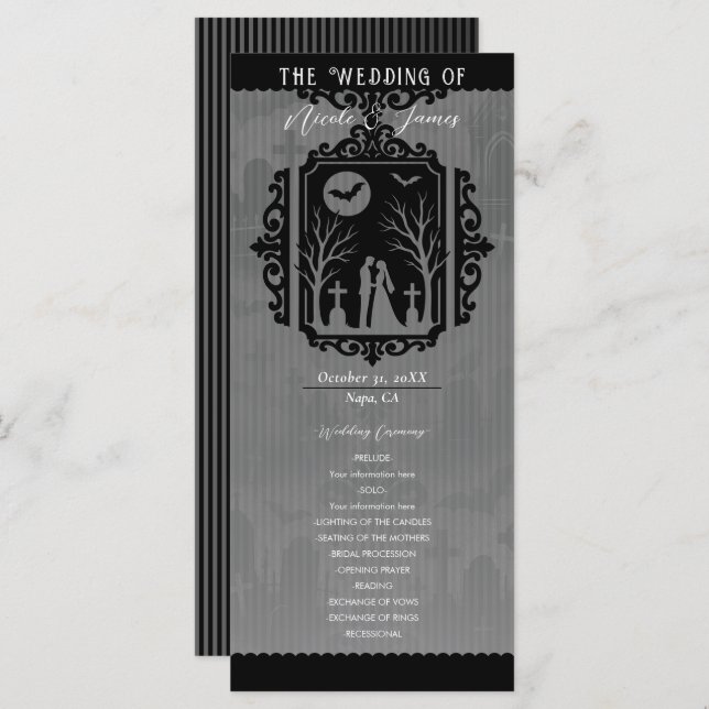 Graveyard Vows Black & Grey Gothic Wedding Program (Front/Back)