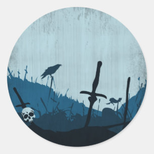 Graveyard with Skulls and Ravens Classic Round Sticker