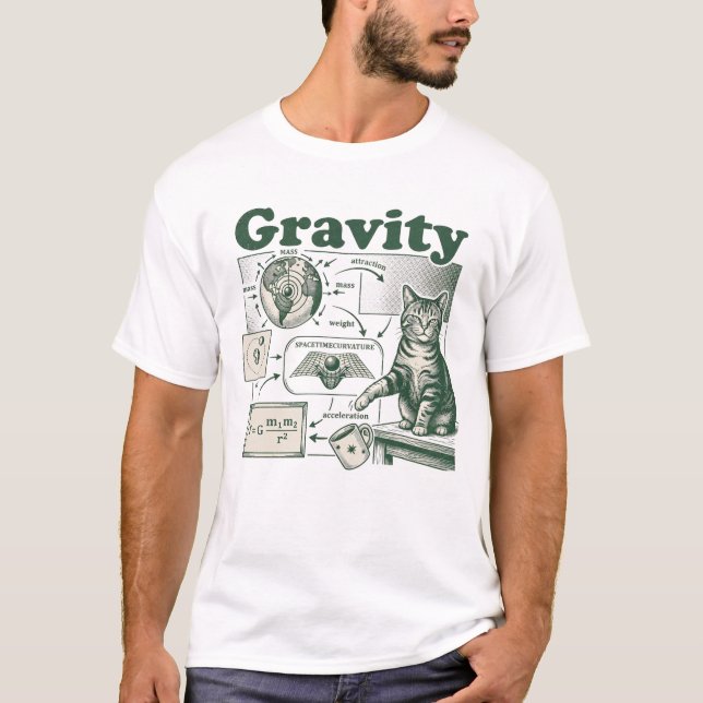 Gravity funny math explanation - with cat T-Shirt (Front)