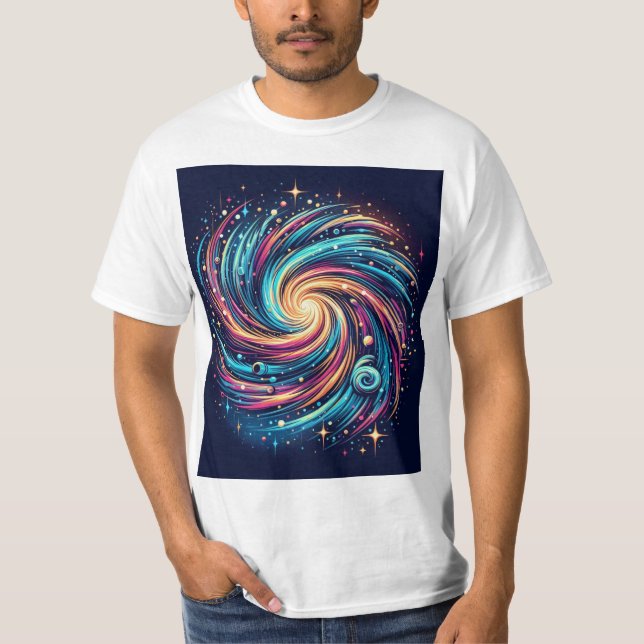 Gravity in Motion: Colourful Swirling Galaxy tshir T-Shirt (Front)