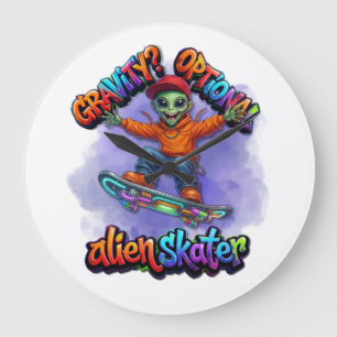 Gravity Optional Alien Skater Hoverboard Space Art Large Clock