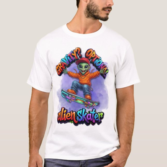 Gravity Optional Alien Skater Hoverboard Space Art T-Shirt (Front)