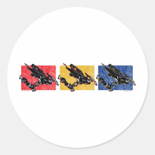 GRAVITY-SLED-in-three-colour Classic Round Sticker