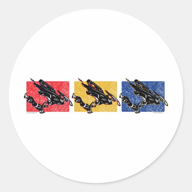 GRAVITY-SLED-in-three-colour Classic Round Sticker (Front)