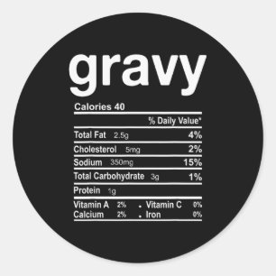 Gravy Nutrition Facts Funny Thanksgiving Christmas Classic Round Sticker