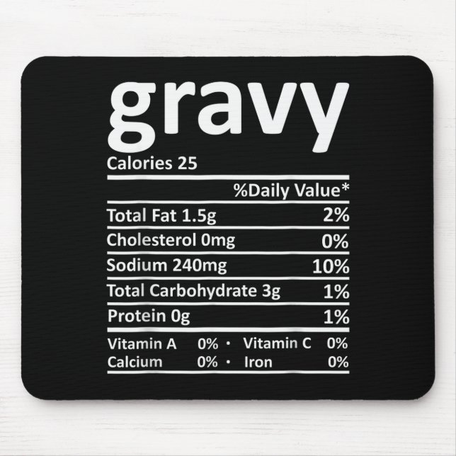 Gravy Nutrition Facts Funny Thanksgiving Christmas Mouse Pad (Front)
