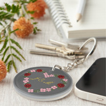 Gray acrylic keychain with rose heart and rou