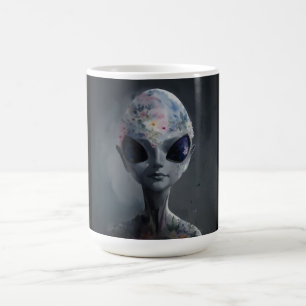 Gray Alien Floral Watercolor Art Coffee Mug