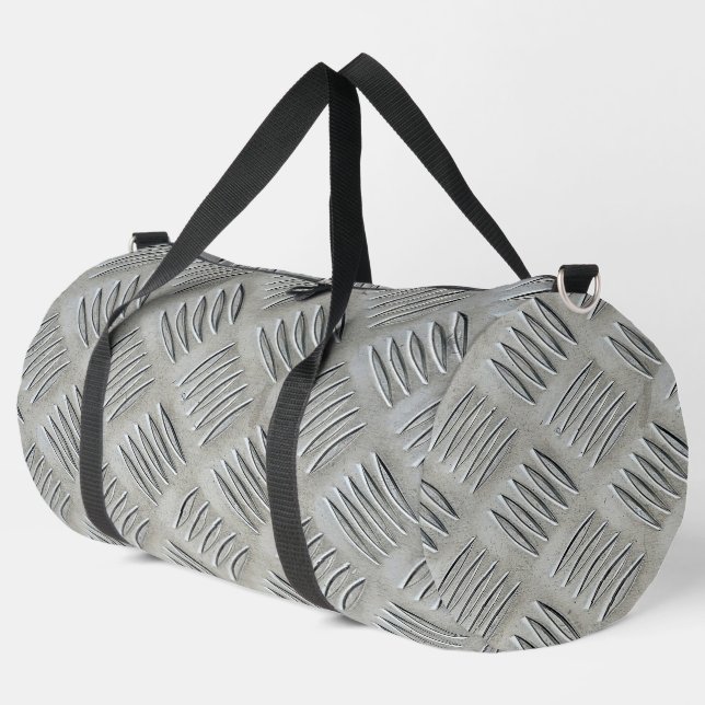 Gray Aluminum Diamond Plate Pattern Duffle Bag (Left Corner)