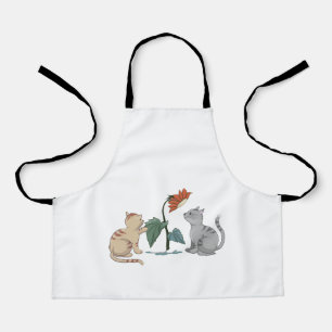 GRAY AND BEIGE CUTE KITTENS PLAY WITH SUNFLOWER APRON