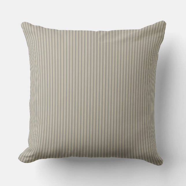 Gray and Beige Ticking Stripe Cushion (Front)