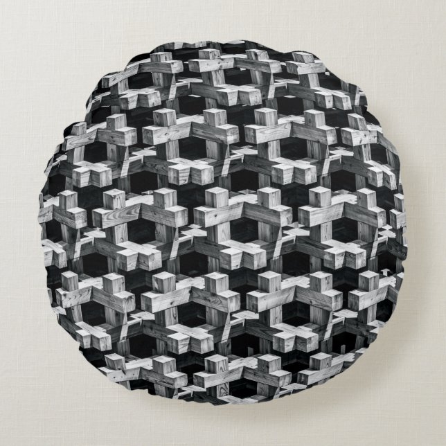 Gray and black cross round cushion (Front)