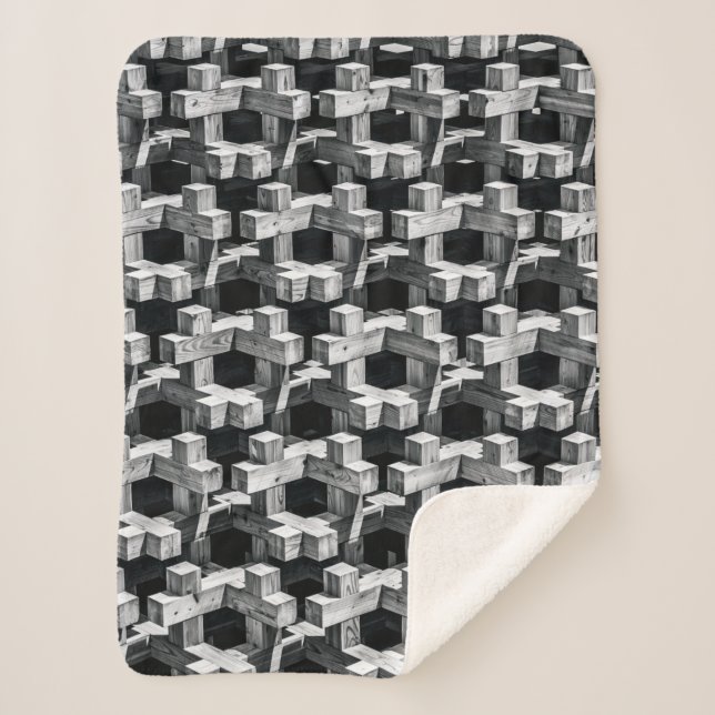 Gray and black cross sherpa blanket (Front)
