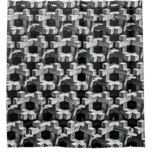 Gray and black cross shower curtain