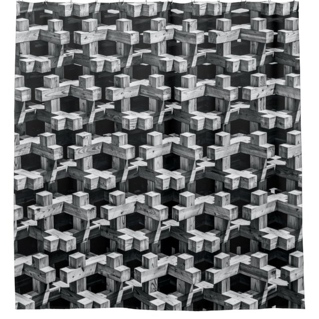 Gray and black cross shower curtain (Front)