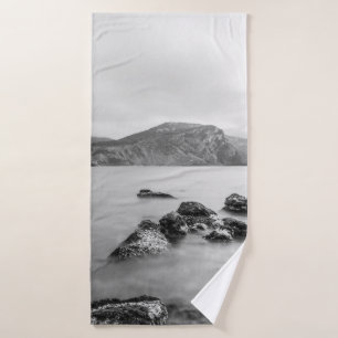 GRAY AND BLACK MOUNTAIN NEAR OF BODY WATER BATH TOWEL