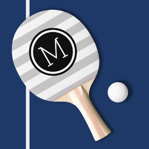 Gray and Black Preppy Stripes Monogram Ping Pong Paddle