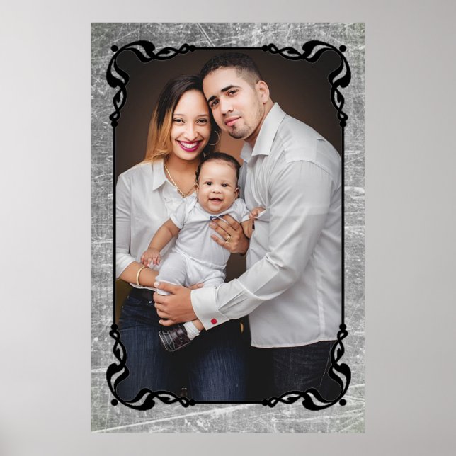 Gray and Black Script Border Family Photo Poster (Front)