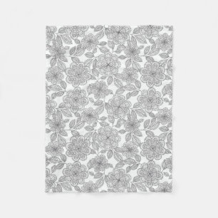 GRAY AND CREAM FLORAL DESIGN FLEECE BLANKET