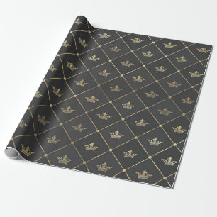 Gray and Gold Foil Paris Crown Wrapping Paper
