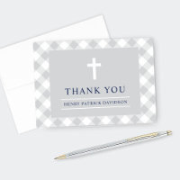 Gray and Navy Gingham Plaid Boy First Communion