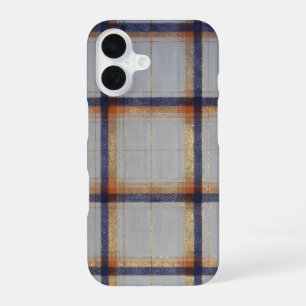 Gray and Navy Plaid with Gold Accent iPhone 16 Case