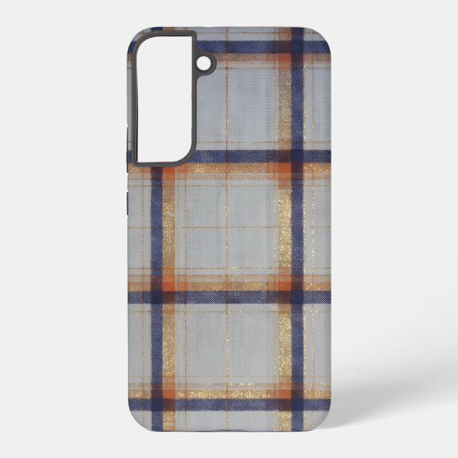 Gray and Navy Plaid with Gold Accent Samsung Galaxy S22+ Case (Back)