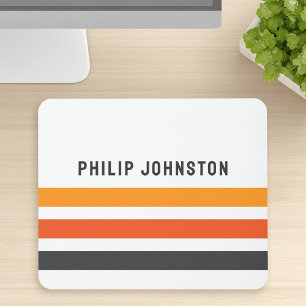 Gray and orange retro stripes custom name white mouse pad