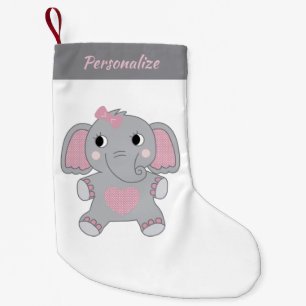 Gray and Pink Animated Baby Elephant Christmas Small Christmas Stocking