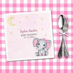 Gray and Pink Elephant Baby Shower Girl Napkin
