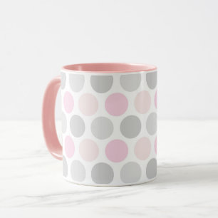 Gray and Pink Polka Dot Pattern Coffee Mug Cup