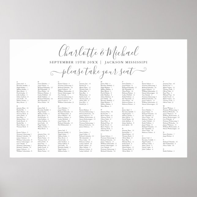 Gray And White 300 Names Wedding Seating Chart (Front)