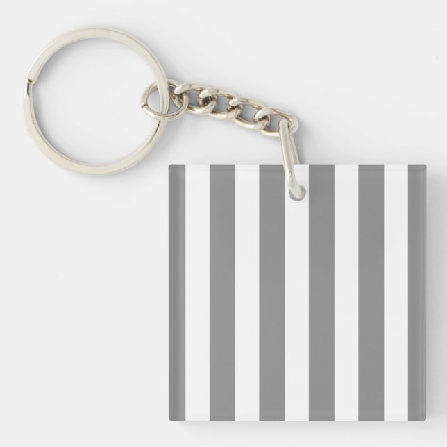 Gray and white candy stripes key ring (Front)