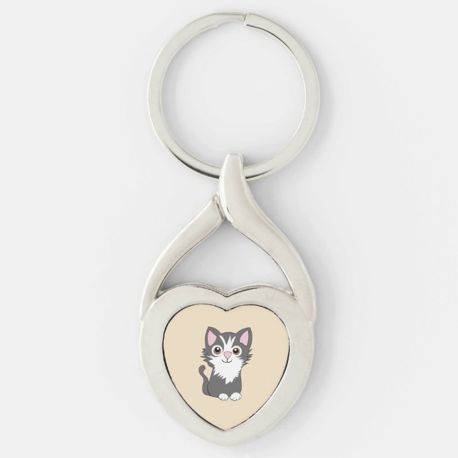 Gray and white cat key ring (Front)
