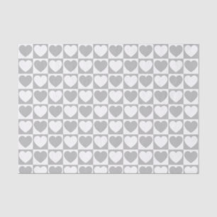 Gray and White Checkered Pattern With Hearts Tissue Paper