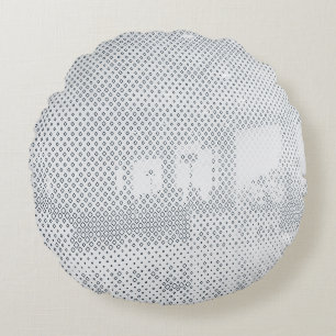 Gray and white checkered textile round cushion