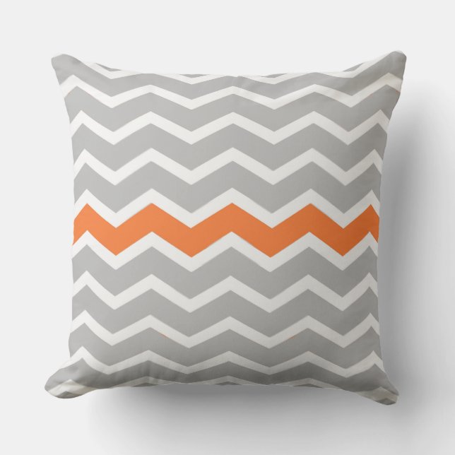 Gray and White Chevron Zigzag with Orange Accent Cushion (Front)