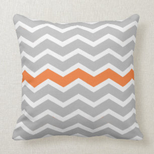 Gray and White Chevron Zigzag with Orange Accent Cushion
