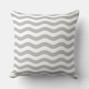 Gray and White Coastal Wave Pattern Cushion