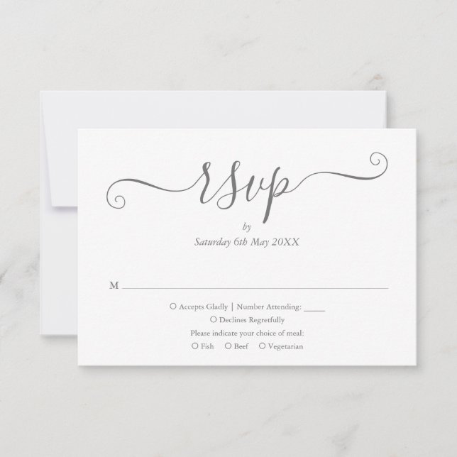 Gray And White Elegant Script Wedding RSVP Card (Front)