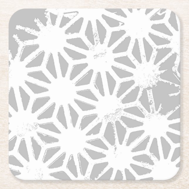 Gray and white geometric pattern square paper coaster (Front)