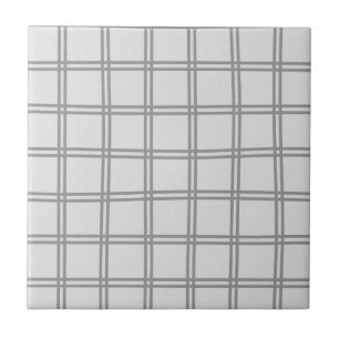 Gray and White Grid Striped Pattern Ceramic Tile