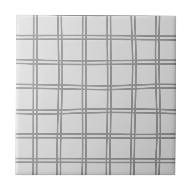 Gray and White Grid Striped Pattern Ceramic Tile (Front)